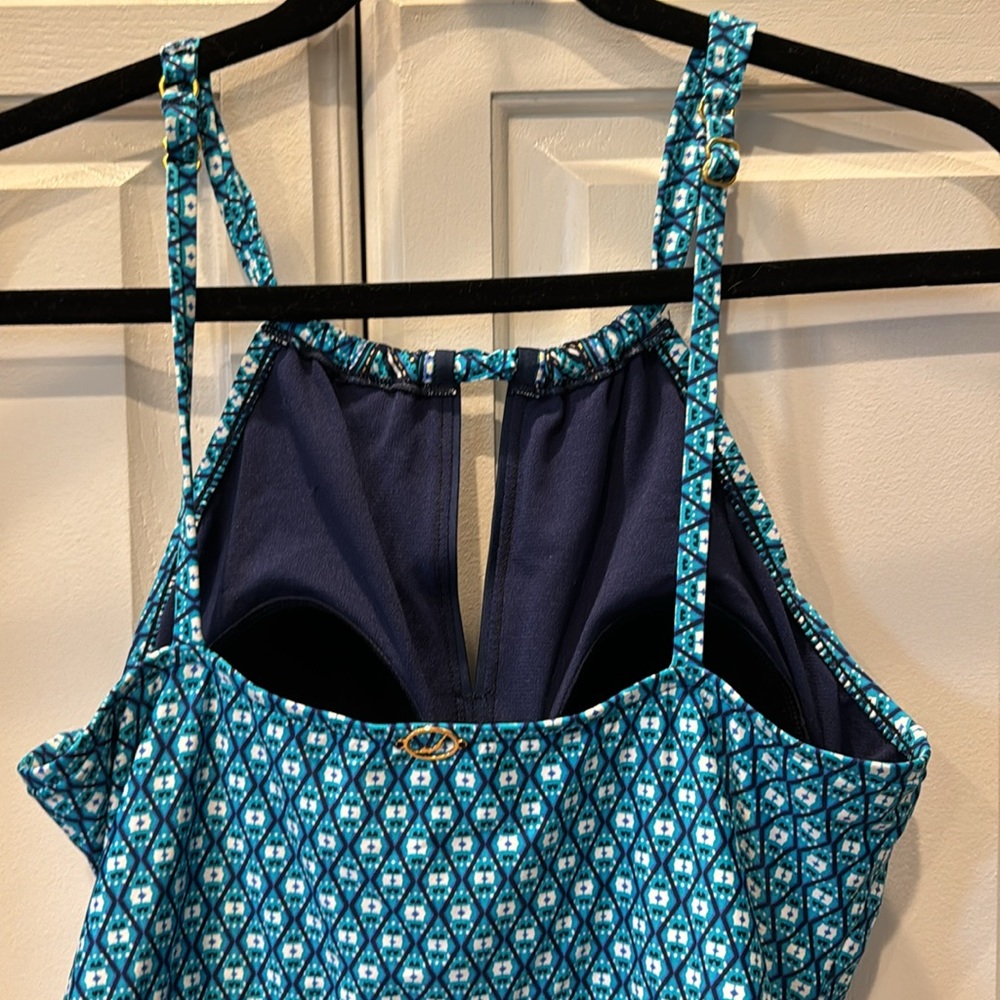Jantzen Blue Print Keyhole High Neck One piece Swim Suit Modest Molded Cups 12 - Picture 6 of 14